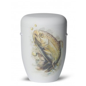 Hand Painted Biodegradable Cremation Ashes Funeral Urn / Casket – Eat, Sleep, Fish (Life is Simple)